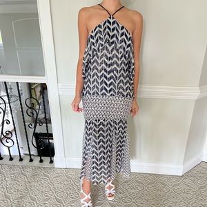 Maxzaria Navy blue and white print dress halter neck